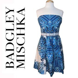 BADGLEY MISCHKA Silk-blend Beaded Strapless Dress